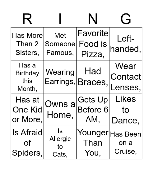 RING Bingo Card