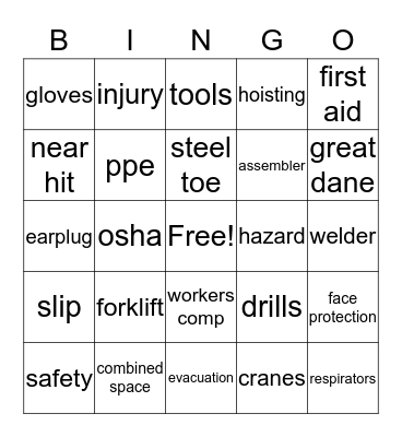 SAFETY Bingo Card