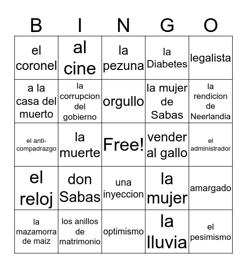 Capitulo 5 Bingo Card