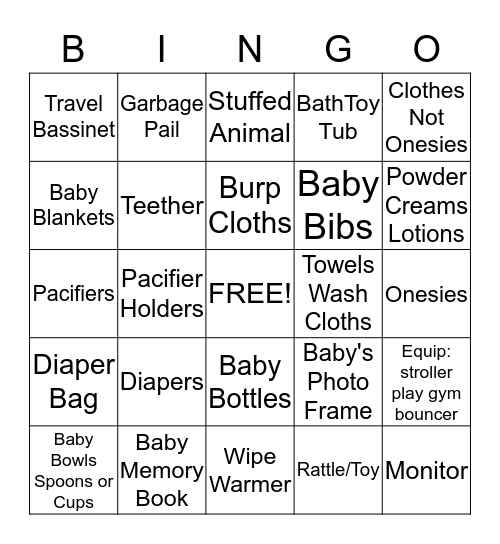 Cindy's Baby Shower 10/20/2013 Bingo Card