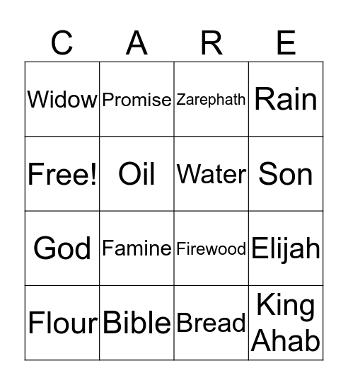 Be Caring Bingo Card