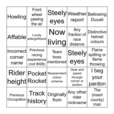 Donington Park - Round 1 Bingo Card