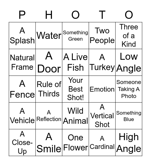 MHJH Photography Club Bingo Card