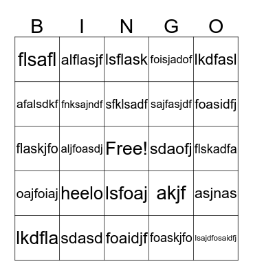 Test Bingo Card