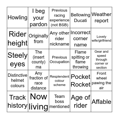 Donington Park - Round 1 Bingo Card
