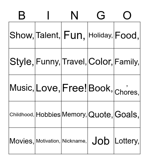 Untitled Bingo Card