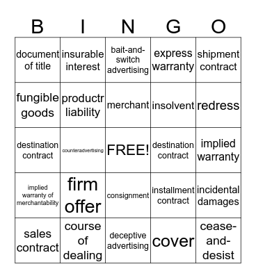 Business Law - Unit 3 Bingo Card