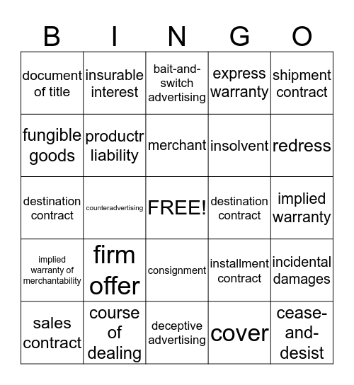 Business Law - Unit 3 Bingo Card