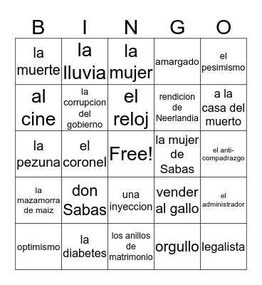 Capitulo 5 Bingo Card