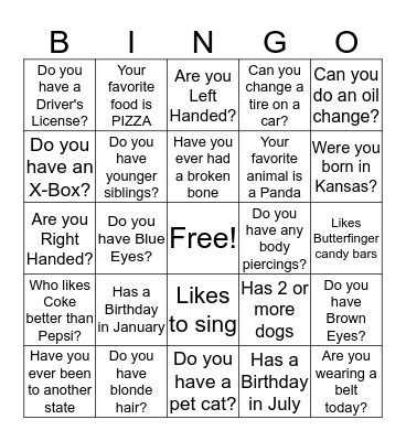 GET TO KNOW ME BINGO Card