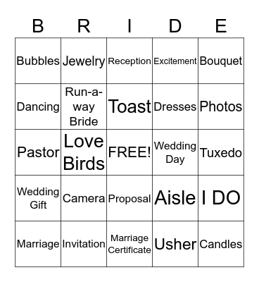 Bridal Bingo Card