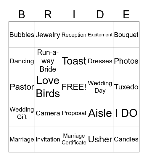 Bridal Bingo Card