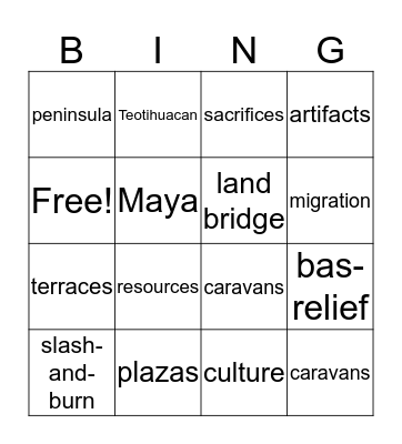 Ancient Civilizations Bingo Card