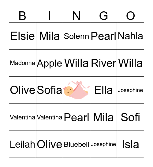 BABY NAME BINGO Card