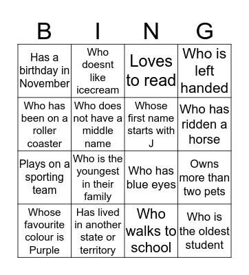 Class Savenger Hunt Bingo Card