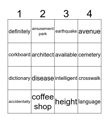 Spelling Bee - Extra Words #01 Bingo Card