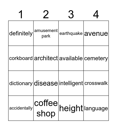 Spelling Bee - Extra Words #01 Bingo Card