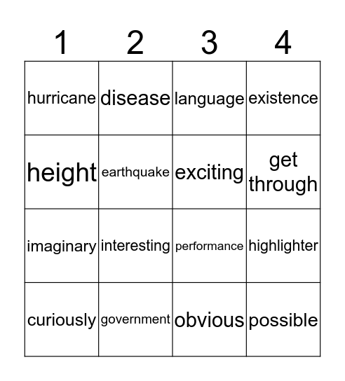 Spelling Bee - Extra Words #03 Bingo Card