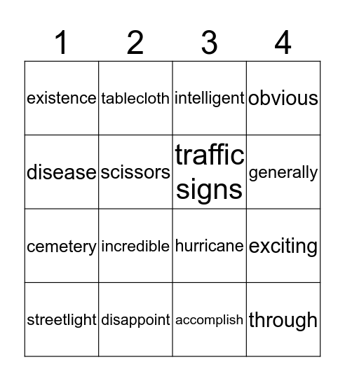 Spelling Bee - Extra Words #04 Bingo Card