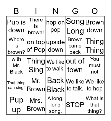 Hop on Pop Bingo Card