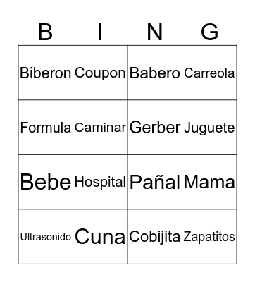 Baby Shower Bingo  Bingo Card