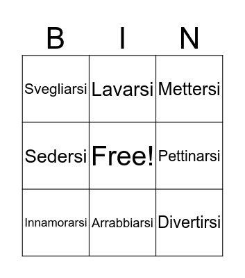 I Verbi Riflessivi  Bingo Card