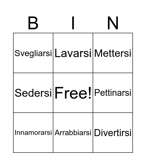 I Verbi Riflessivi  Bingo Card