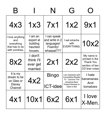 ICT-idee     Tafels van 1 t/m 10 Bingo Card