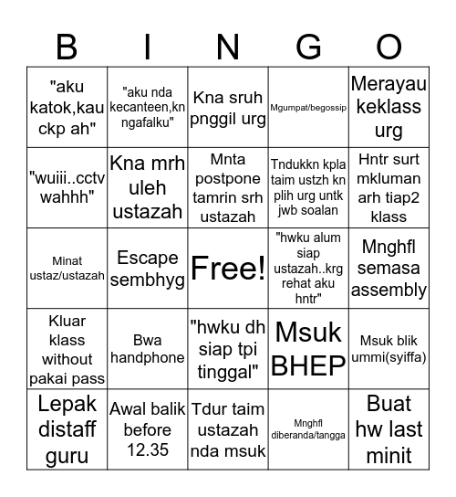 Suampripahs bingo Card