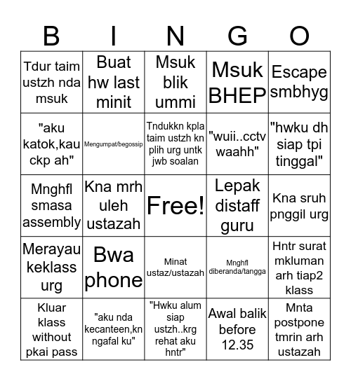 Suampripahs bingo Card