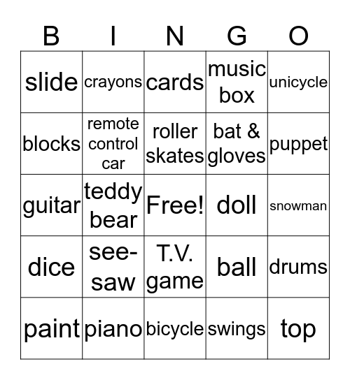 Toys and Music Bingo Card