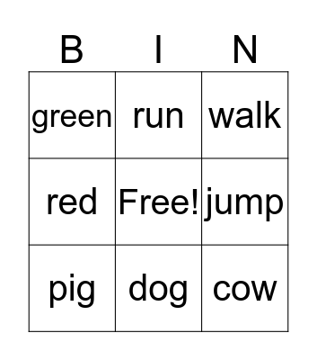 Animal Bingo Card