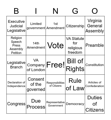 Civics Bingo (SOLS 1-5) Bingo Card