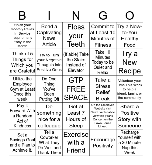 TEAM PAVILIONS - Win By Losing Challenge Bingo Card