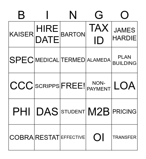 Untitled Bingo Card
