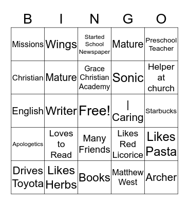 Rebecca's 17th Birthday 1/9/2018 Bingo Card