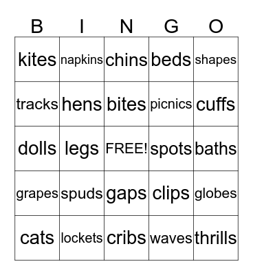 suffix s (voiced and unvoiced) Bingo Card