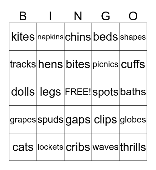 suffix s (voiced and unvoiced) Bingo Card