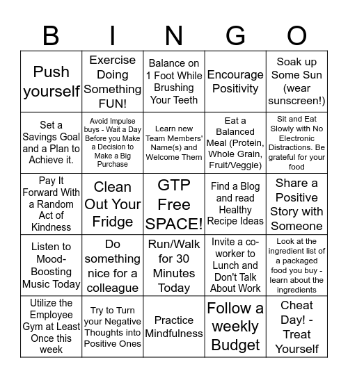 TEAM PAVILIONS - Win By Losing Challenge Bingo Card