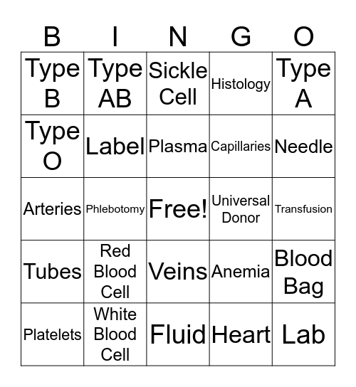 Blood Bank Bingo Card