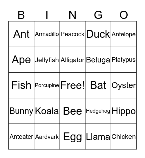 Baby Animals Bingo Card