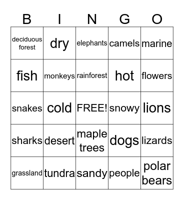 Biomes Bingo Card