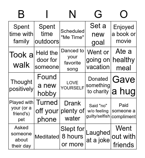 OGS Mental Awareness Month Bingo Card