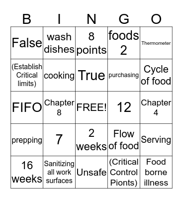 Chapter 4/8  Bingo Card