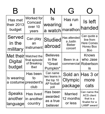 ACS People Bingo - No one can be used more than once Bingo Card