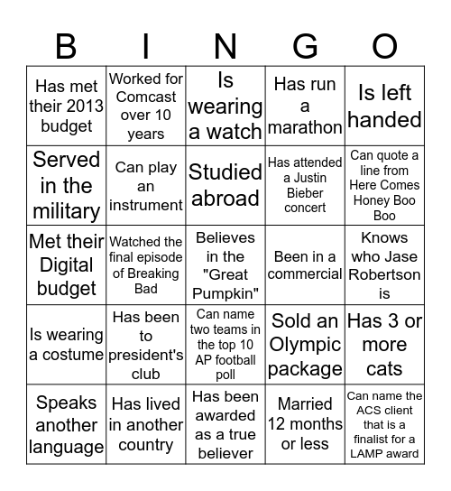 ACS People Bingo - No one can be used more than once Bingo Card