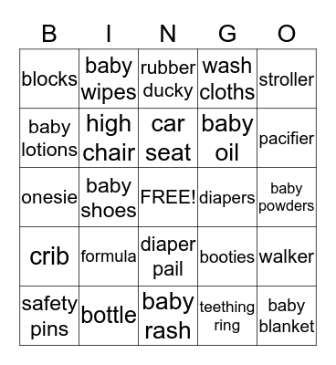 LaSonya Baby Shower Bingo Card