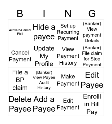Bill Pay Dimi Bingo Card
