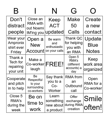 Customer Service Reps Bingo Card