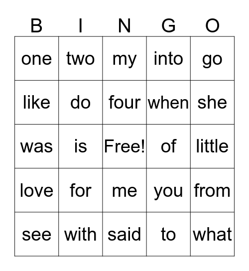POPCORN Word Bingo Card